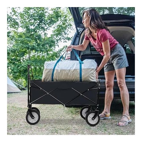  Collapsible Folding Wagon Garden Cart Beach Wagon Grocery Wagon All-Terrain Wheels Garden Grocery Wagon (Black)