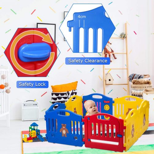  BestMassage Baby Play Yard Baby Playpen Safety Play Yard Fence Activity Centre 10 Panel with Gate Door Home Indoor Outdoor Activity Center
