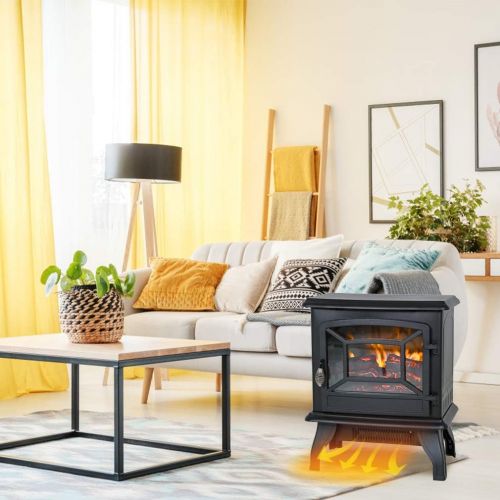  FDW Electric?Fireplace?Heater?Stove?Portable?Space?Heater??Freestanding?Stove?Heater?with?Realistic?Flame?for?Home?Office&nb