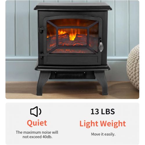  FDW 20 inch Electric Fireplace Heater 1400W Freestanding Space Heater for Home Office with Realistic Log Flame Portable Indoor Space Heater?，Black