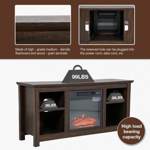 FDW Electric Fireplace TV Stand Wood Mantel for TV Up to 52 Fireplace Television Stand Console with Media Shelves, Media Entertainment Center Fireplace Console Cabinet,750W-1400W,