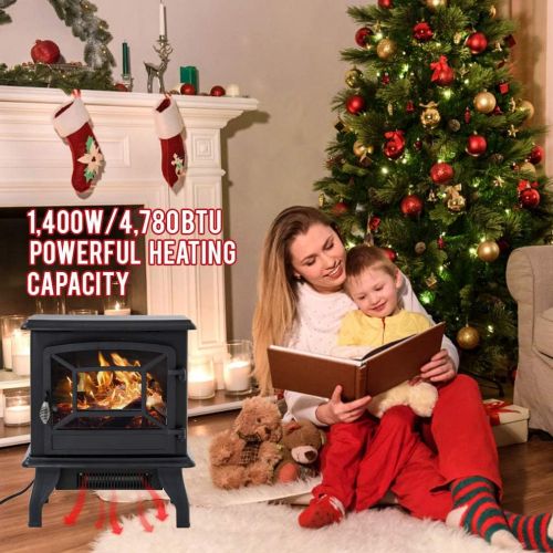  FDW Electric Fireplace Heater 20 Freestanding Fireplace Stove Portable Space Heater with Thermostat for Home Office Realistic Log Flame Effect 1500W CSA Approved Safety 20 Wx17 Hx10 D,