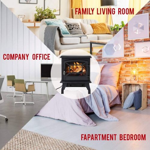  FDW Electric Fireplace Heater 20 Freestanding Fireplace Stove Portable Space Heater with Thermostat for Home Office Realistic Log Flame Effect 1500W CSA Approved Safety 20 Wx17 Hx10 D,