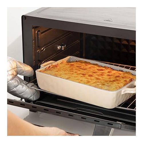  Fun elements Ceramic Baking Pan, 9 x 13 inch Rectangular Bakeware with Handles for Casserole Dishes, Cakes, Lasagna Plates, Parties and Everyday Use (Grey)