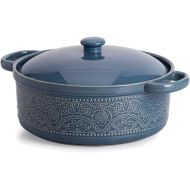 FE FUN ELEMENTS FUN ELEMENTS Casserole Dish, 2 Quart Lace Emboss Casserole Dish with Lid, Oven to Table Ceramic Round Serving Dish with Handles for Dinner and Party(Grayish Blue)