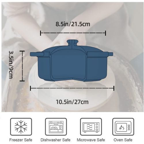  [아마존베스트]FE FUN ELEMENTS FE Casserole Dish with Lid, 2 Quart Ceramic Casserole Pan with Lace Emboss for Bakeware Oven (Blue)