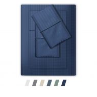 FEATHER & STITCH NEW YORK 500 Thread Count 100% Cotton Sheet Set, Stripe Sheets, Soft Sateen Weave,Deep Pockets,Hotel Collection,Luxury Bedding Super Sale 100% Cotton (Dark Blue, S