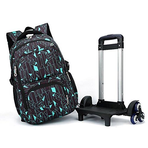  FEC High-Capacity School Bag Backpack for Girl and Boy Students Rolling Trolley Bags Six Wheels Climbing Stairs Blue Box