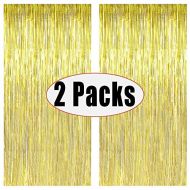 FECEDY 2pcs 3ft x 8.3ft Gold Metallic Tinsel Foil Fringe Curtains Photo Booth Props for Birthday Wedding Engagement Bridal Shower Baby Shower Bachelorette Holiday Celebration Party