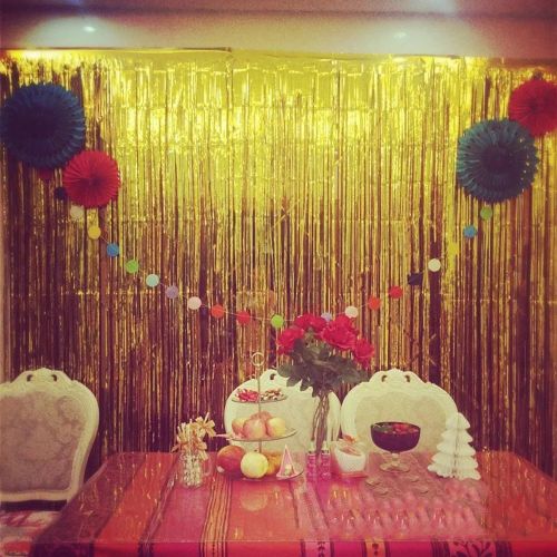  FECEDY 2pcs 3ft x 8.3ft Gold Metallic Tinsel Foil Fringe Curtains Photo Booth Props for Birthday Wedding Engagement Bridal Shower Baby Shower Bachelorette Holiday Celebration Party