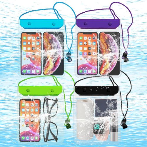  [아마존베스트]FECEDY 4 Packs Universal Waterproof Case Big Phone Dry Bag Pouch Tablet case for 2pcs iPhone 12 11 Pro Xs/XR/X/Max 10 9 8 7 6S Plus Samsung Galaxy S10 S10e S9 S8 +/Note 9 8, Pixel