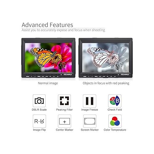  FEELWORLD FW759 7 Inch DSLR Camera Field Monitor HD Video Assist Slim IPS 1280x800 4K HDMI 1080p with Sunshade