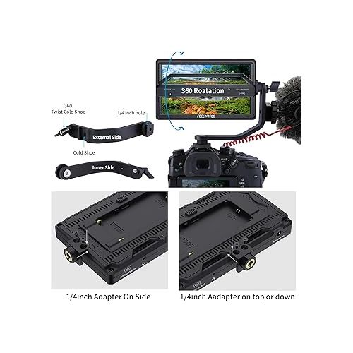  FEELWORLD S55 V3 6 Inch DSLR Camera Field Monitor Bundle - FHD IPS Screen, 4K HDMI in/Out, Tilt Arm, Power Output, Battery & Carry Case Included
