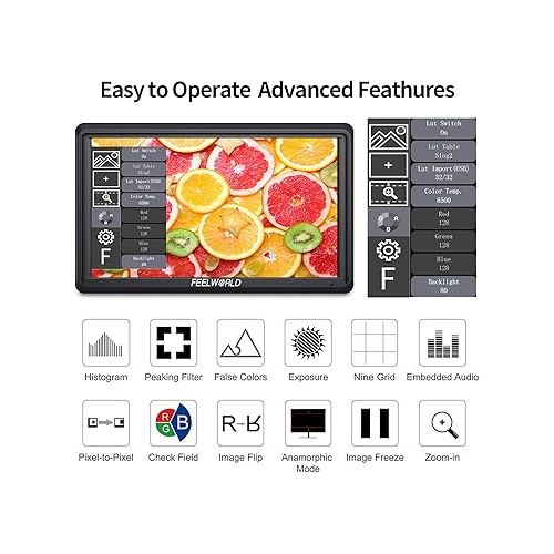  FEELWORLD S55 V3 6 Inch DSLR Camera Field Monitor Bundle - FHD IPS Screen, 4K HDMI in/Out, Tilt Arm, Power Output, Battery & Carry Case Included