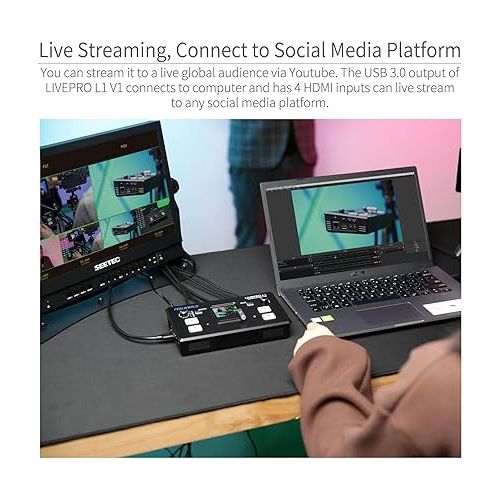  FEELWORLD LIVEPRO L1 V1 Multi Camera Video Mixer Switcher 2 Inch LCD Display 4 x HDMI Inputs USB 3.0 Output Format Real Time Production Live Streaming Lightweight
