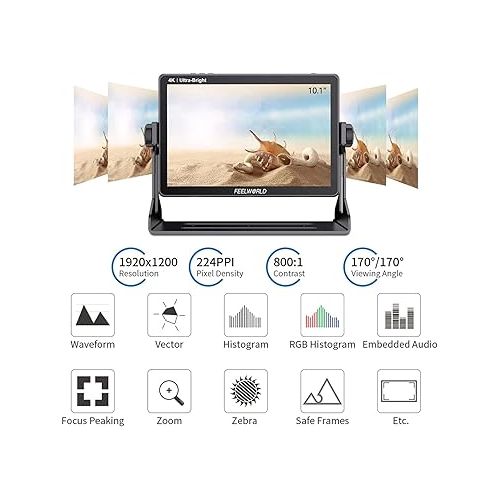  FEELWORLD LUT11 10.1 Inch Video Monitor,Ultra High Bright 2000nit Touch Screen DSLR Camera Field Monitor,4K HDMI,1920X1200 IPS Panel