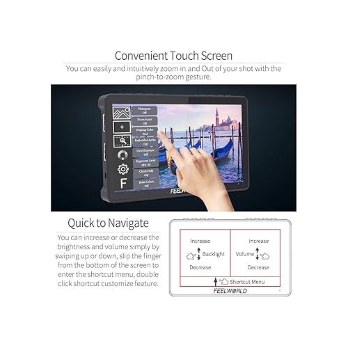  FEELWORLD F5 Pro V4 6 Inch Touch Screen DSLR Camera Field Monitor with 3D LUT F970 External Kit Install for Power Wireless Transmission IPS FHD1920x1080 4K HDMI Input Output 5V Type-c Input Tilt Arm