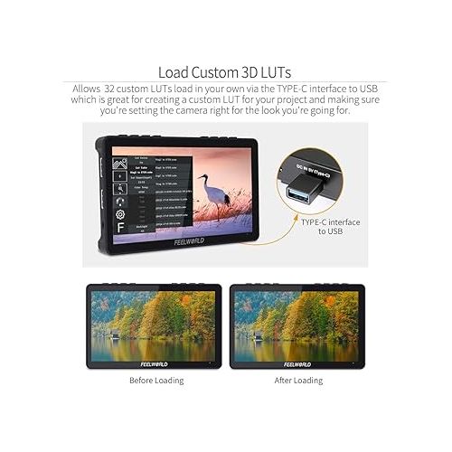  FEELWORLD F5 Pro V4 6 Inch Touch Screen DSLR Camera Field Monitor with 3D LUT F970 External Kit Install for Power Wireless Transmission IPS FHD1920x1080 4K HDMI Input Output 5V Type-c Input Tilt Arm