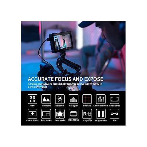  FEELWORLD F5 Prox 5.5 Inch 1600nit High Bright DSLR Camera Field Monitor Touchscreen Waveform 3D LUT F970 External Kit Install for Power Wireless Transmission 1920x1080 4K HDMI in Out Type-c Input