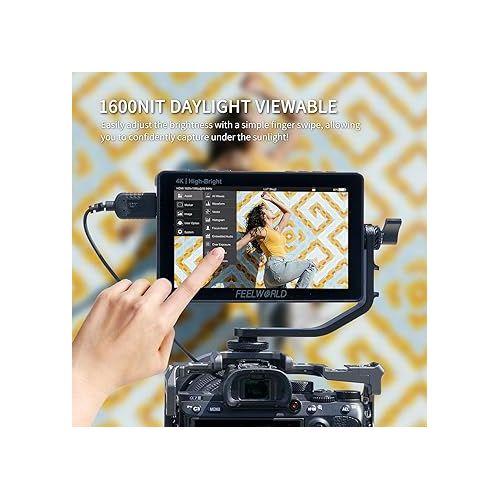  FEELWORLD F5 Prox 5.5 Inch 1600nit High Bright DSLR Camera Field Monitor Touchscreen Waveform 3D LUT F970 External Kit Install for Power Wireless Transmission 1920x1080 4K HDMI in Out Type-c Input