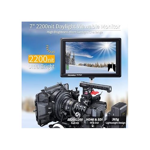  FEELWORLD FW279S 7 Inch Ultra Bright 2200nit DSLR Camera Field Monitor Daylight Viewable High Brightness Full HD 1920x1200 3G SDI 4K HDMI Input Output