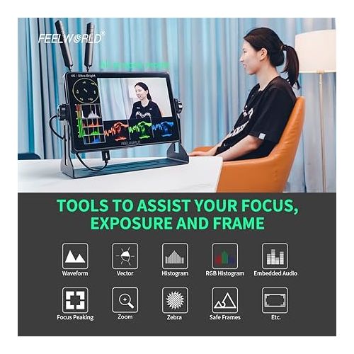  FEELWORLD LUT11S 10.1 Inch 2000nit Ultra Bright Camera Field DSLR Monitor with Touchscreen Waveform LUT F970 Install and Power Kit HDMI SDI Input Output