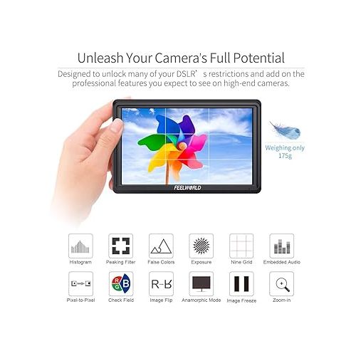  FEELWORLD S55 5.5 inch Camera DSLR Field Monitor Small Full HD 1920x1152 IPS LUT Video Peaking Focus Assist with 4K HDMI 8.4V DC Input Output Include Tilt Arm