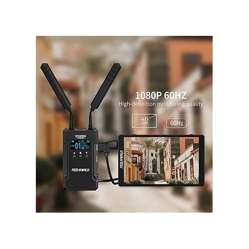  FEELWORLD W1000H Wireless HDMI Video Transmission System Include Transmitter Receiver 1000FT Transmission Range 0.08S Low Latency Full Duplex Intercom Live Streaming