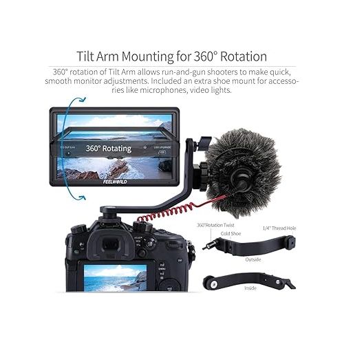  FEELWORLD S55 5.5 inch Camera DSLR Field Monitor with F550 Battry 2200mAh and Case, Small Full HD 1920x1152 IPS LUT Video Peaking Focus Assist with 4K HDMI 8.4V DC Input Output Include Tilt Arm