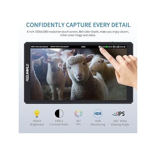  FEELWORLD CUT6 6-inch Touch Screen Portable Video Recording Monitor FHD IPS 4K HDMI 1920x1080