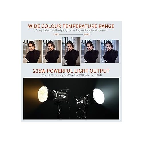  FEELWORLD FL225B 2700K~6500K Bi-Color Video Studio Light 225W Continuous Lighting CRI96+ TLCI97+ 64500lux@1m for Film, Live Streaming, Videography, Photography, Wedding, Interview