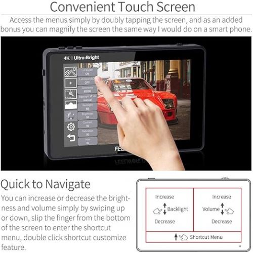  FEELWORLD LUT7S 7 Inch 2200nit Ultra Bright SDI Touch Screen DSLR Camera Field Monitor with 3D Lut Waveform Vectorscope Automatic Light Sensor HD 1920x1200 3G SDI 4K HDMI Input 8.4V DC Output Tilt Arm