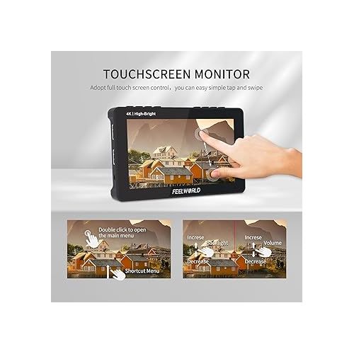  FEELWORLD 5.5 Inch 1600Nit Camera Field Monitor Ultra Bright 4K HDMI Video Monitor Touch Screen DSLR Monitor F970 External Install F5PROX