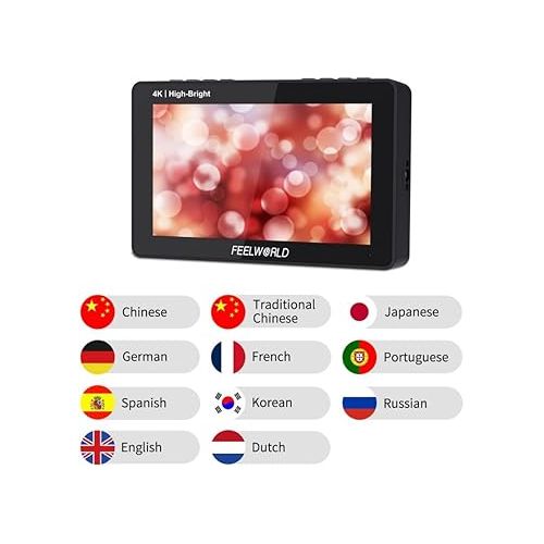  FEELWORLD F5 Prox 5.5 Inch Hight Bright Field Monitor 1600 Nit 4K 1920x1080 DSLR HDMI Touch Screen Camera IPS FHD Wireless Transmission Video 5V Type-C Input with 12V Adapter Tilt Arm (Standard)