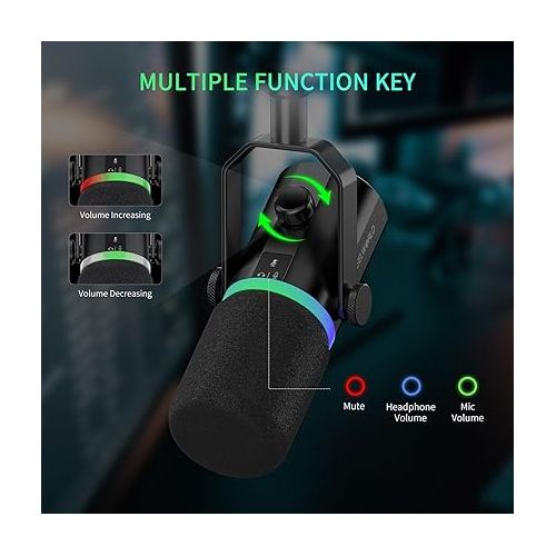  FEELWORLD Multipurpose Dynamic Microphone Kit XLR USB Gaming Mic with Stand RGB Cardioid for Vocal Podcast Recording PC Streaming PM1-AS