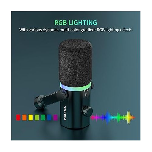  FEELWORLD Multipurpose Dynamic Microphone Kit XLR USB Gaming Mic with Stand RGB Cardioid for Vocal Podcast Recording PC Streaming PM1-AS