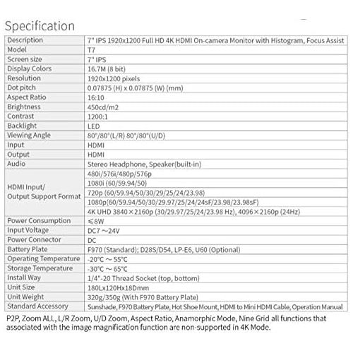 [아마존 핫딜]  [아마존핫딜]FEELWORLD T7 7 Inch DSLR On Camera Field Monitor Video Assist Full HD 1920x1200 4K HDMI Input Output with Peaking Focus Rugged Aluminum Housing