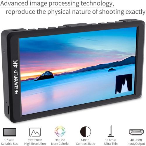  [아마존 핫딜]  [아마존핫딜]FEELWORLD F570 5.7 Inch On Camera Field DSLR Monitor Small HD Focus Video Assis 4K HDMI Input Output Full HD1920x1080 Rugged Aluminum Housing