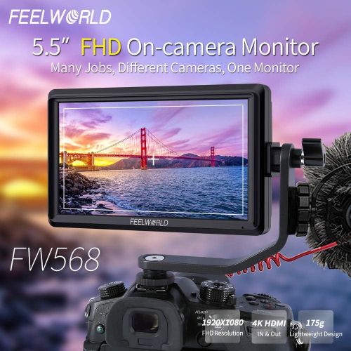  [아마존핫딜][아마존 핫딜] FEELWORLD FW568 5.5 inch DSLR Camera Field Monitor Video Peaking Focus Assist Small Full HD 1920x1080 IPS with 4K HDMI 8.4V DC Input Output Include Tilt Arm