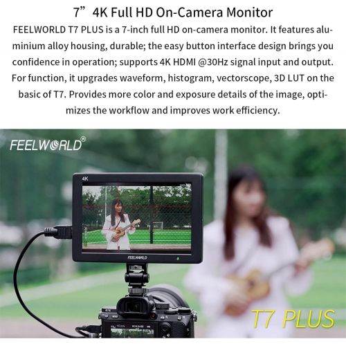  FEELWORLD T7 Plus 7 3D LUT On-Camera Field Monitor with 4K HDMI Input/Output IPS 1920x1200 Rugged Solid Aluminum Housing DSLR Monitor with Peaking Focus False Colors