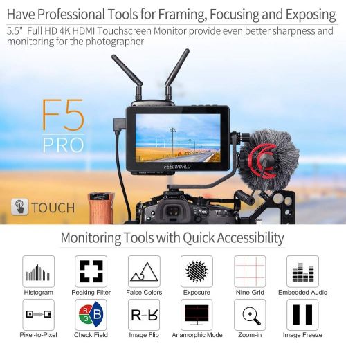  FEELWORLD F5 Pro 5.5 Inch Touch Screen DSLR Camera Field Monitor with External Kit Install The Equipment IPS FHD1920x1080 4K HDMI Input Output 5 V Type-c Input Lightweight DesignTi