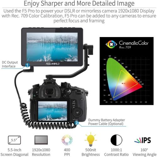  FEELWORLD F5 Pro 5.5 Inch Touch Screen DSLR Camera Field Monitor with External Kit Install The Equipment IPS FHD1920x1080 4K HDMI Input Output 5 V Type-c Input Lightweight DesignTi