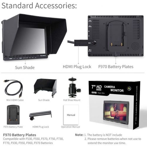  FEELWORLD FW759 7 Inch DSLR Camera Field Monitor HD Video Assist Slim IPS 1280x800 4K HDMI 1080p with Sunshade