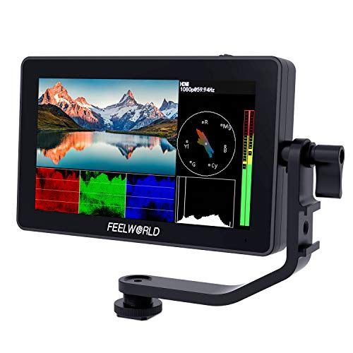  FEELWORLD F6 Plus 5.5 inch DSLR Camera Field Touch Screen Monitor with HDR 3D Lut Small Full HD 1920x1080 IPS Video Peaking Focus Assist 4K HDMI 8.4V DC Input Output Include Tilt A