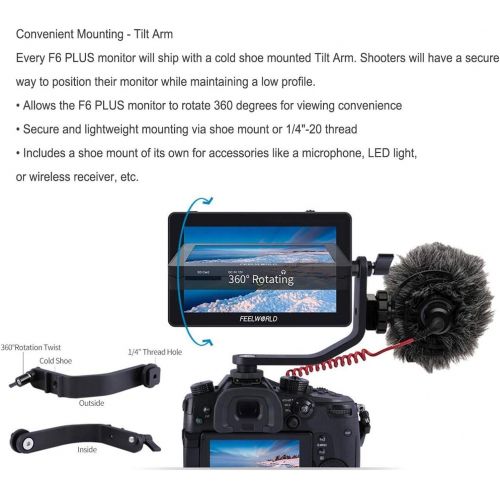  Feelworld F6 Plus +Battery + Charger +Carrying Case 5.5 Inch 3D LUT Touch Screen Field Monitor IPS FHD 1920x1080 Support 4K with Tilt Arm for DSLR Mirrorless Camera