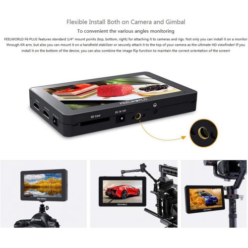  Feelworld F6 Plus +Battery + Charger +Carrying Case 5.5 Inch 3D LUT Touch Screen Field Monitor IPS FHD 1920x1080 Support 4K with Tilt Arm for DSLR Mirrorless Camera