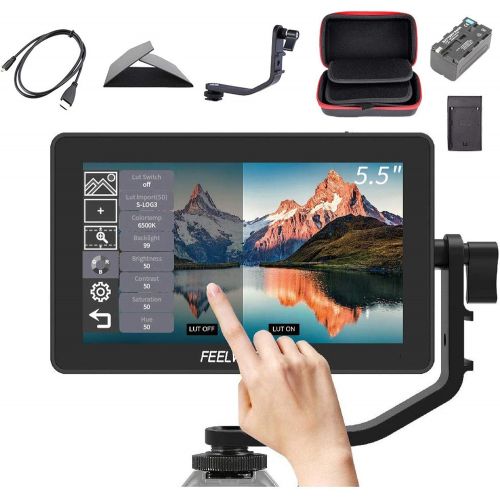 Feelworld F6 Plus +Battery + Charger +Carrying Case 5.5 Inch 3D LUT Touch Screen Field Monitor IPS FHD 1920x1080 Support 4K with Tilt Arm for DSLR Mirrorless Camera