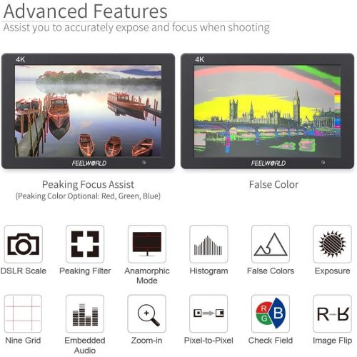  FEELWORLD T7 7 Inch DSLR On Camera Field Monitor Video Assist Full HD 1920x1200 4K HDMI Input Output with Peaking Focus Rugged Aluminum Housing