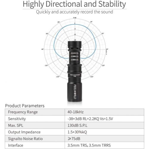  FEELWORLD FM8 Universal Compact Shotgun Video Microphone with Shock Mount, Wind Shield and 3.5mm Conversion Cable for Audio Recording Smartphones DSLR Camera Filmmaking Vlogging Mu