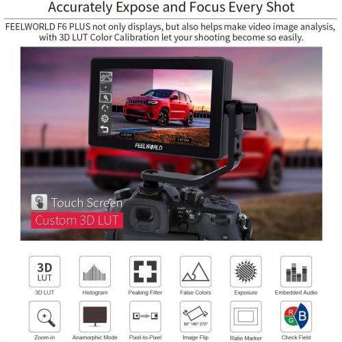  FEELWORLD F6 Plus 5.5 Inch DSLR On Camera Field Monitor Touch Screen 3D Lut Small Full HD 1920x1080 IPS Peaking Focus Video Assist Type C Power Input 4K HDMI 8.4V DC Input Output I